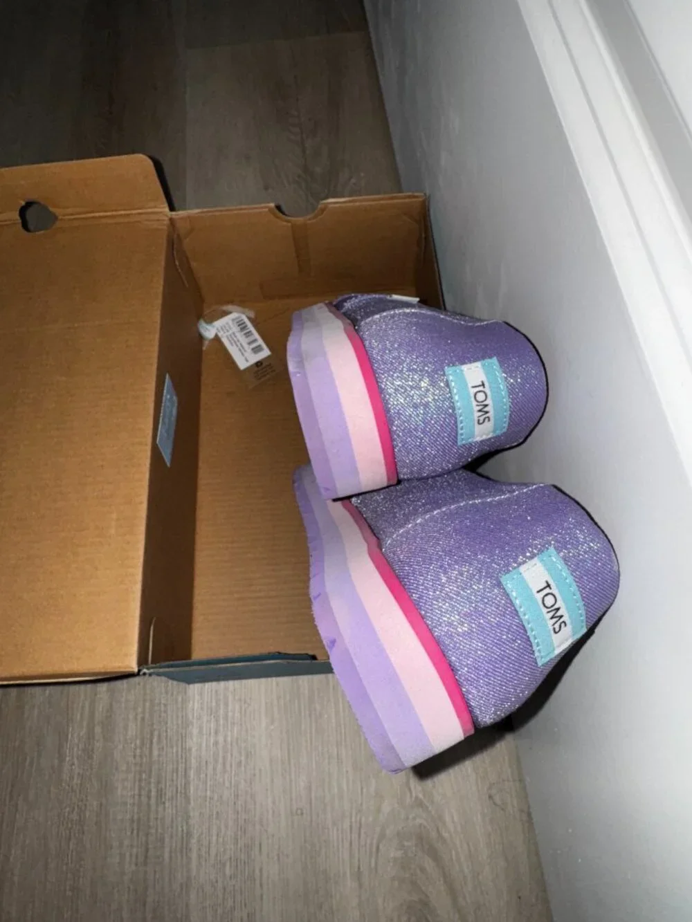 TOMS Platform Slip On Shoes Purple Glimmer Youth 5.5 Worn Once with Original Box